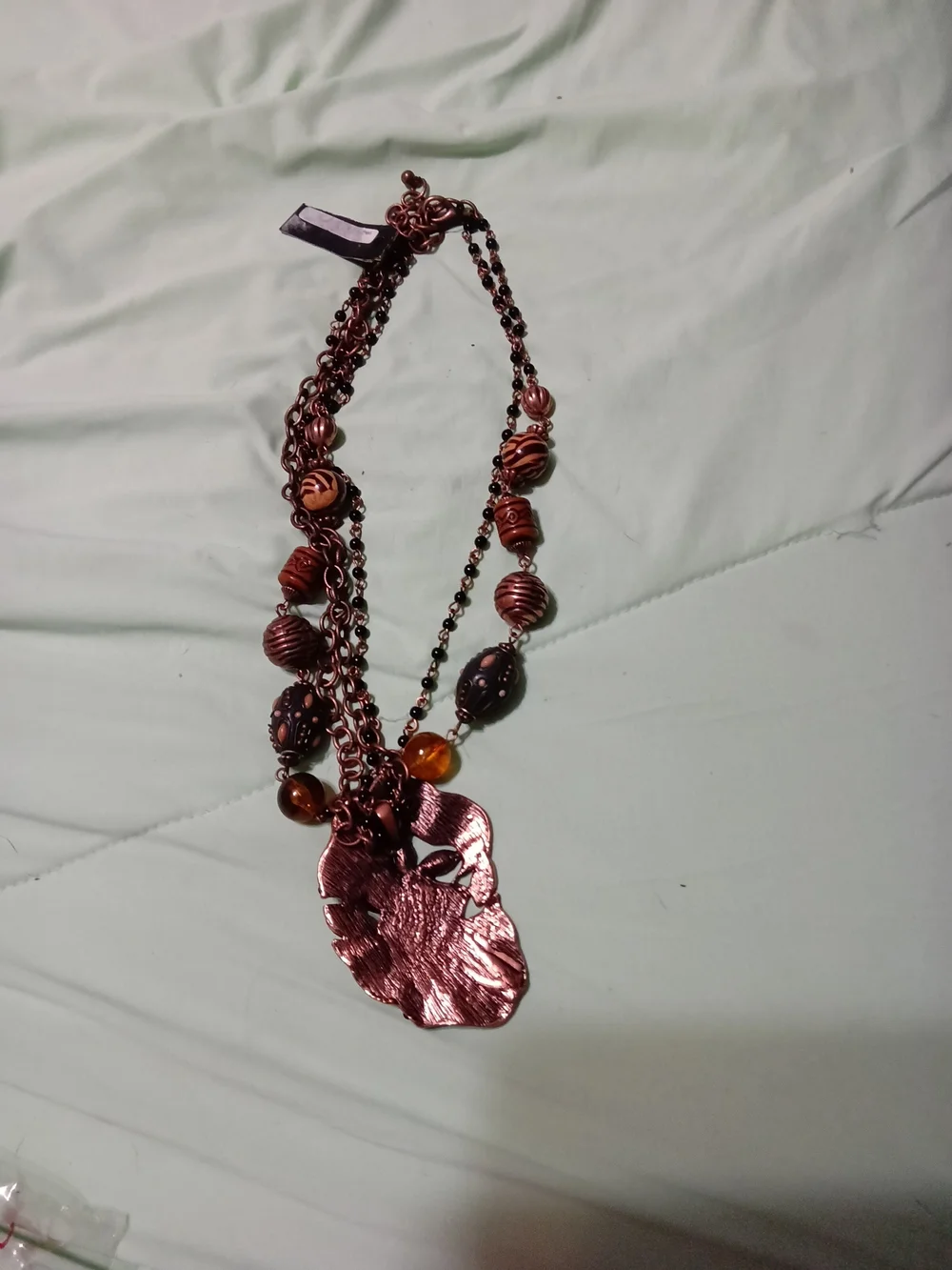Handcrafted Vintage RARE Brown/Bronze Floral Pendant Necklace NWT 17